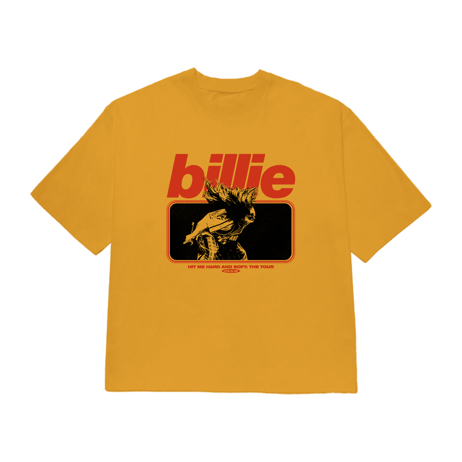 LIVE IN 3D HAIR WHIP MUSTARD T-SHIRT
